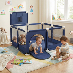 square play pen filled with plastic balls basketball, Blue, No Balls