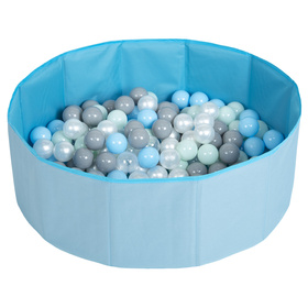 children colourfull foldable ballpit plastic balls, blue: pearl-gray-transparent-babyblue-mint, 100 balls