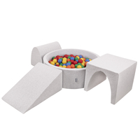 KiddyMoon Foam Playground for Kids with Round Ball pit (Balls ∅ 7cm/2.75In) Soft Obstacles Course and Ball Pool, Made In EU, lightgrey:yellow/green/blue/red/orange, Ballpit (200 Balls) + Version 2