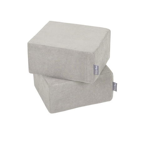 KiddyMoon Set of Two Poufs For Children's Soft, Lightweight and Multifunctional Seats Ribbed Fabric Removable Covers Ideal for Play and Relaxation, light grey, Pouf/Pouf