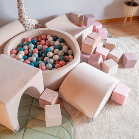 KiddyMoon Soft Plastic Play Balls ∅ 7cm/2.75in Multi-colour Made in EU, dark turquoise/pastel beige/greengrey/salmon pink, 700 Balls/7cm-2.75in