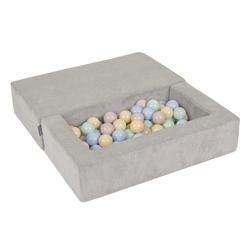 KiddyMoon Modular Foam Sofa for Children's with Balls Lightweight Sofa For Kids Room Comfortable Space-Saving with Storage Room Fabric Safe and Fun for Kids, light gray: pastel beige/pastel blue/pastel yellow/mint, Sofa + 100 Balls