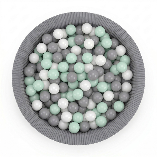 KiddyMoon Ball Pit for Baby and Toddler, Soft Play Ball Pit, 90 x 30 cm with 200 Balls, Soft Foam Ball Pool, Ribbed Washable Cover, Dark Grey: White/Grey/Mint, 90 x 30 cm / 200 Balls