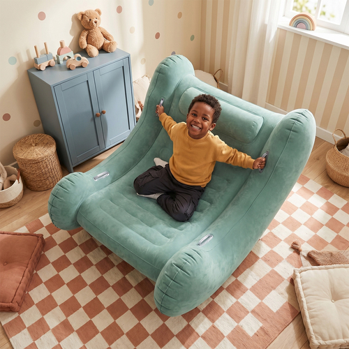 KiddyMoon Inflatable Sensory Rocker Chair For Kids With Pump And Handles, sage, L