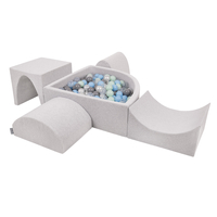 KiddyMoon Foam Playground for Kids with Quarter Angular Ballpit and Balls, lightgrey:pearl/grey/transparent/babyblue/mint, Ballpit (200 Balls) + Version 1