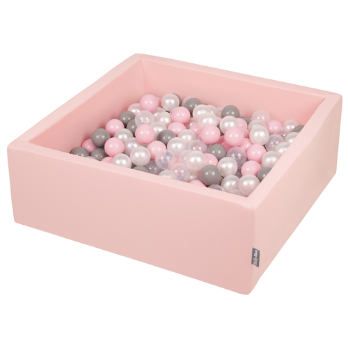 KiddyMoon Baby Foam Ball Pit with Balls ∅ 7cm / 2.75in Square Made in EU, pink:pearl/grey/transparent/powderpink