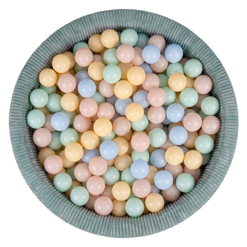 KiddyMoon Ball Pit for Baby and Toddler, Soft Play Ball Pool with ribbed Washable Cover, Green: Pastel Beige/Pastel Blue/Pastel Yellow/Mint, 90 x 30 cm / 200 Balls