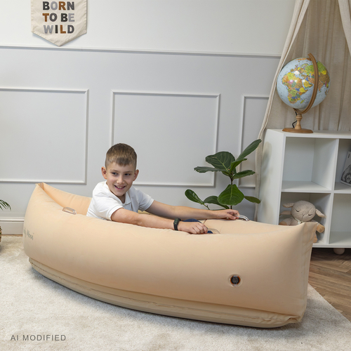 KiddyMoon Inflatable Sensory Peapod Chair For Kids With Handles And Pump, Beige, L