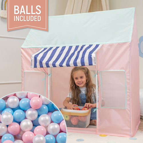 Playhouse Play Tent Foldable for Children Durable Breathable Material for Kids Portable Easy to Assemble For Indoor and Outdoor Compact Design for Creative Imaginative, pink/mint: babyblue/powder pink/pearl, 100 Balls