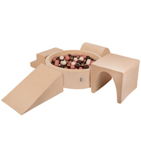 KiddyMoon Foam Playground Velvet for Kids with Round Ball pit ( ∅ 7cm/2.75In) Soft Obstacles Course and Ball Pool, Certified Made In The EU, Sand beige: brown/copper/pastel beige/salmon, Ballpit (300 Balls) + Version 3