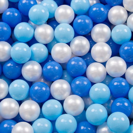 KiddyMoon Foam Playground for Kids with Round Ballpit ( ∅ 7cm/2.75In) Soft Obstacles Course and Ball Pool, Certified Made In The EU, darkblue:babyblue/blue/pearl, Ballpit (200 Balls) + Version 6