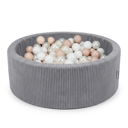 KiddyMoon Ball Pit for Baby and Toddler, Soft Play Ball Pool with ribbed Washable Cover, Dark Grey: Pastel Beige/White/Pearl, 90 x 30 cm / 200 Balls