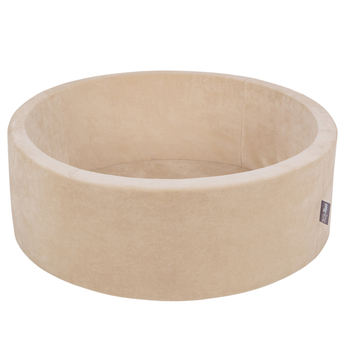 KiddyMoon Soft Ball Pit Round 7cm / 2.75In for Kids, Foam Velvet Ball Pool Baby Playballs, sand beige: pastel beige/white/pearl, 90x30cm/200 balls