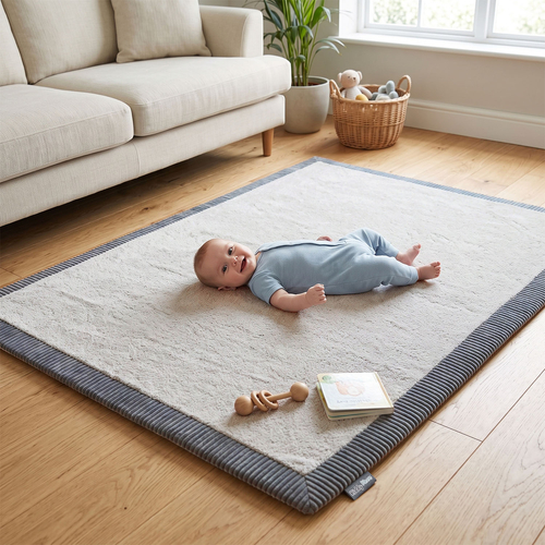 KiddyMoon Baby Play Mat for Kids, Soft and Non-Slip, Light Grey