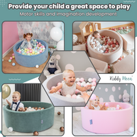 KiddyMoon Baby Foam Ball Pit with Balls ∅ 7cm / 2.75in Made in EU, dark grey:pearl/light pink/silver, 90x30cm/200 balls