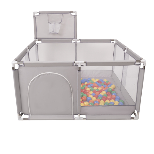 square play pen filled with plastic balls basketball, Grey:yellow/green/blue/red/orange, 100 balls