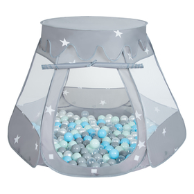 Play Tent For Kids Castle Baby Playhouse For Children With Colorful Balls Pop Up Perfect For Indoor And Outdoor Easy Set Up Includes Carry Bag, grey:pearl-grey-transparent-babyblue-mint, 105x90cm/100 balls