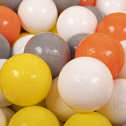 KiddyMoon Soft Plastic Play Balls ∅ 6cm / 2.36 Multi Colour Made in EU, yellow/white/grey/orange, 500 Balls/6cm-2.36in