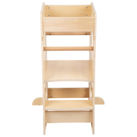 KiddyMoon Toddler Learning Tower, Montessori Kitchen Step Stool, Height Adjustable (3 Levels), Safety Rail, Natural, 91,5x39,3x49,4