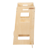 KiddyMoon Toddler Learning Tower, Montessori Kitchen Step Stool, Height Adjustable (3 Levels), Safety Rail, Natural, 91,5x39,3x49,4