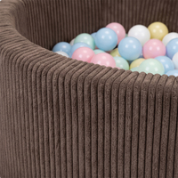 KiddyMoon Ball Pit for Baby and Toddler, Soft Play Ball Pool with ribbed Washable Cover, Brown: Past Blue/Past Yellow/White/Mint/Light Pink, 90 x 30 cm / 200 Balls
