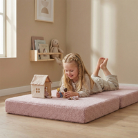 KiddyMoon Foam Mattress with Pillow for Children with Teddy Bear Fabric, Multifunctional and Foldable for Toddlers, pink, Mattress with Pillow