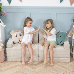 KiddyMoon Foam Sofa for Children Multifunctional Mattress Armchair Kids Foldable Bed Folding Toddler Couch Chair for Playroom Bedroom Living Room, beige, Sofa with 2 Pillows