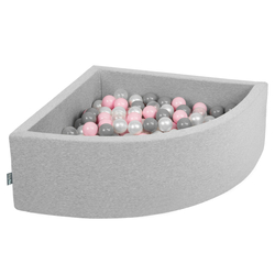 KiddyMoon Soft Ball Pit Quarter Angular ∅ 7cm / 2.75In for Kids, Foam Ball Pool Baby Playballs, Made In The EU, light grey/pearl/grey/transparent/light pink, 90x30cm/200 balls