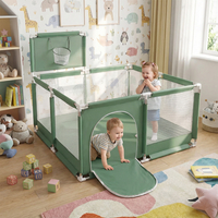 square play pen filled with plastic balls basketball, green, No Balls