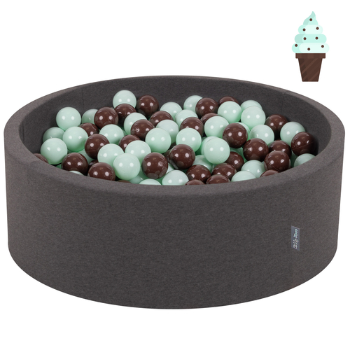 KiddyMoon Baby Foam Ball Pit with Balls ∅ 7cm / 2.75in Made in EU, Ice cream dark grey, 90x30cm/300 balls