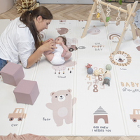 KiddyMoon Baby Play Mat Double-Sided Foam Mat For Kids Crawling Mat For Children Encourages Imagination Colourful Patterns Play Area Foldable Ideal for Indoors and Outdoors, Brown-Elephant, 180x200x1cm