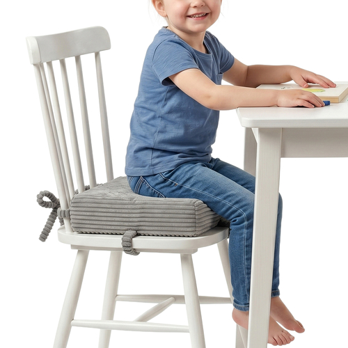 KiddyMoon Kids Booster Seat Cushion For Chair, 10 Cm Foam Padded Seat With Removable Washable Cover And Ties, dark grey, 33x33x10