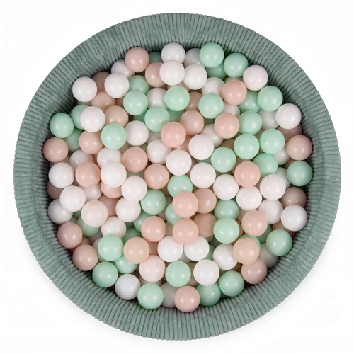 KiddyMoon Ball Pit for Baby and Toddler, Soft Play Ball Pit, 90 x 30 cm with 200 Balls, Soft Foam Ball Pool, Ribbed Washable Cover, Green: Pastel Beige/White/Mint, 90 x 30 cm / 200 Balls