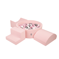 KiddyMoon Foam Playground for Kids with Round Ball pit ( ∅ 7cm/2.75In) Soft Obstacles Course and Ball Pool, Certified Made In The EU, pink:white/grey/powder pink, Ballpit (200 Balls) + Version 6