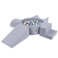 KiddyMoon Foam Playground For Kids Soft Textured Safe Blocks Baby, dark grey: grey/white/baby blue, Ballpit (300 Balls) + Version 5