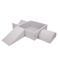 KiddyMoon Foam Playground for Kids with Square Ballpit ( ∅ 7cm/2.75In) Soft Obstacles Course and Ball Pool, Certified Made In The EU, lightgrey:yellow/green/blue/red/orange, Ballpit (200 Balls) + Version 4