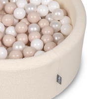 KiddyMoon Ball Pit for Baby with Teddy Plush, Large 7 cm Balls for a Fuller Ball Pit, From 8 Months, Removable Cover, Cream: Pastel Beige/White/Pearl, 90 x 30 cm / 300 Balls