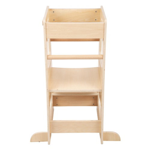 KiddyMoon Toddler Learning Tower, Montessori Kitchen Step Stool, Height Adjustable (3 Levels), Safety Rail, Natural, 91,5x39,3x49,4