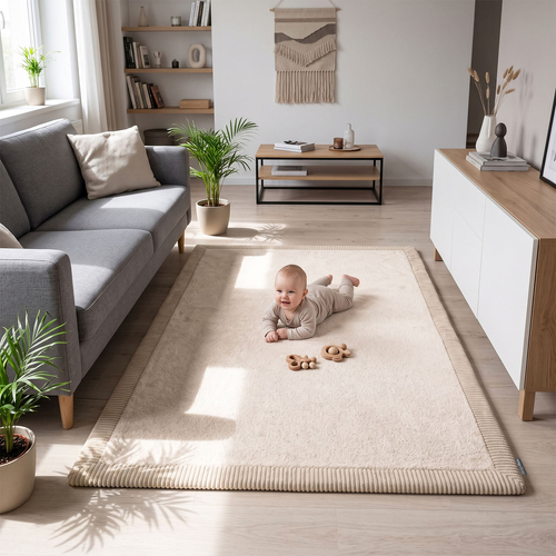 KiddyMoon Baby Play Mat for Kids, Soft and Non-Slip, Beige