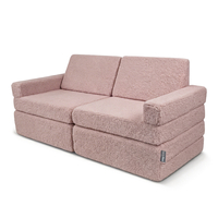 KiddyMoon Sofa for Kids in Foam with Soft Teddy Fabric, Modular and Foldable, for Playing, Reading and Relaxing, pink, Sofa