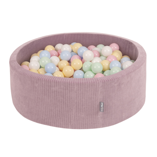 KiddyMoon Foam Ball Pit For Kids Round 90x30cm Baby Soft & Safe Toy, purple: white/grey/mint, 90 x 30 cm / 300 Balls