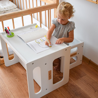 KiddyMoon Wooden Table with Chair for Kids Furniture Set for Baby Multifunctional Activity Play Set for Babies Children Bedroom Desk Montessori Toy TC-002, white, Table: 61x44x44 cm/Chair: 30x30x30 cm