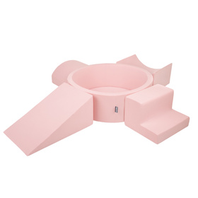KiddyMoon Foam Playground for Kids with Round Ballpit ( ∅ 7cm/2.75In) Soft Obstacles Course and Ball Pool, Certified Made In The EU, pink:powder pink/pearl/transparent, Ballpit (200 Balls) + Version 5
