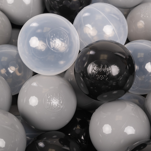 KiddyMoon Soft Plastic Play Balls ∅ 7cm/2.75in Multi-colour Made in EU, black/grey/transparent, 700 Balls/7cm-2.75in