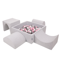 KiddyMoon Foam Playground for Kids with Square Ball pit ( ∅ 7cm/2.75In) Soft Obstacles Course and Ball Pool, Certified Made In The EU, lightgrey:white/grey/powderpink, Ballpit (200 Balls) + Version 1