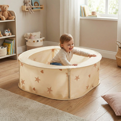 Ballpit Playpen For Kids, Babies And Toddlers Children Foldable Portable Indoor Outdoor, light beige, No Balls