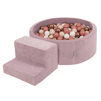 KiddyMoon Foam Playground For Kids Soft Textured Safe Blocks, purple: pastel beige/white/copper/salmon pink, Ballpit (100 Balls) + Steps