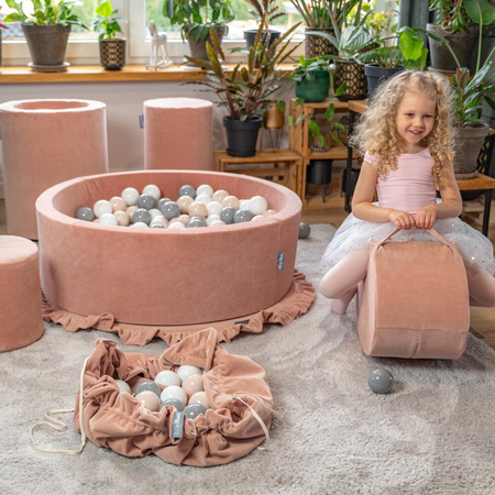 KiddyMoon velvet play mat and bag 2in1 for kids, Desert Pink: Pastel Beige/ Grey/ White