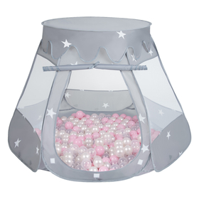Play Tent For Kids Castle Baby Playhouse For Children With Colorful Balls Pop Up Perfect For Indoor And Outdoor Easy Set Up Includes Carry Bag, grey:powder pink/pearl/transparent, 105x90cm/100 balls