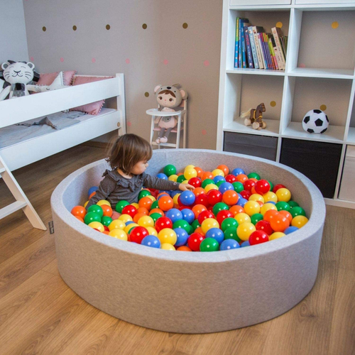 KiddyMoon Soft Ball Pit Round ∅ 7Cm / 2.75In For Kids, Foam Ball Pool Baby Playballs Children, Made In The EU, pink:pastel blue/pastel yellow/white/mint/light pink, 120x30cm/300 balls